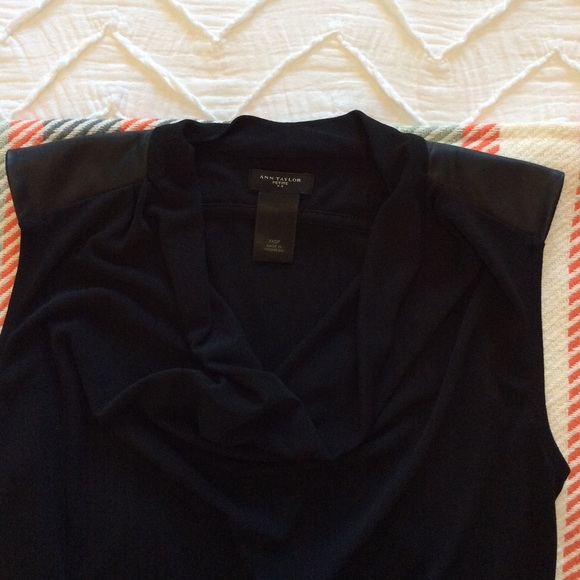 Ann Taylor black cowl neck top faux leather detail - Picture 3 of 6
